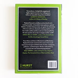 May include: A hardcover book with a bright lime green border and a textured black central panel. The back cover features printed testimonials in white and lime green text, a barcode, and the Hurst Publishers logo with their website address.