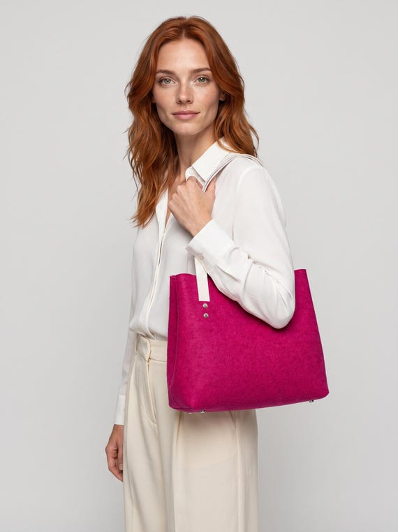 Merino Wool Felt Shoulder Bag, Genuine Leather Straps, Lightweight Designer Bag, Brilliant Color Selection
