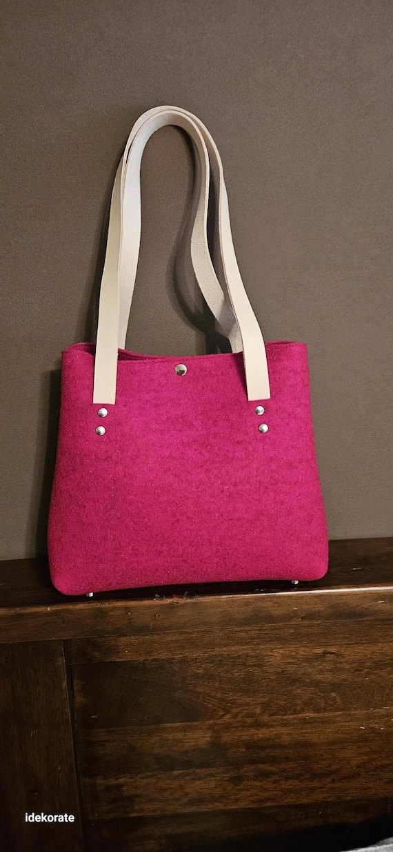 Merino Wool Felt Shoulder Bag, Genuine Leather Straps, Lightweight Designer Bag, Brilliant Color Selection