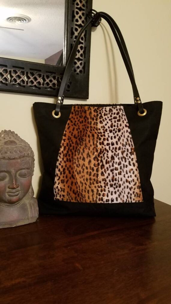 Leopard Print Black Canvas Market Bag Tote Bag | Etsy