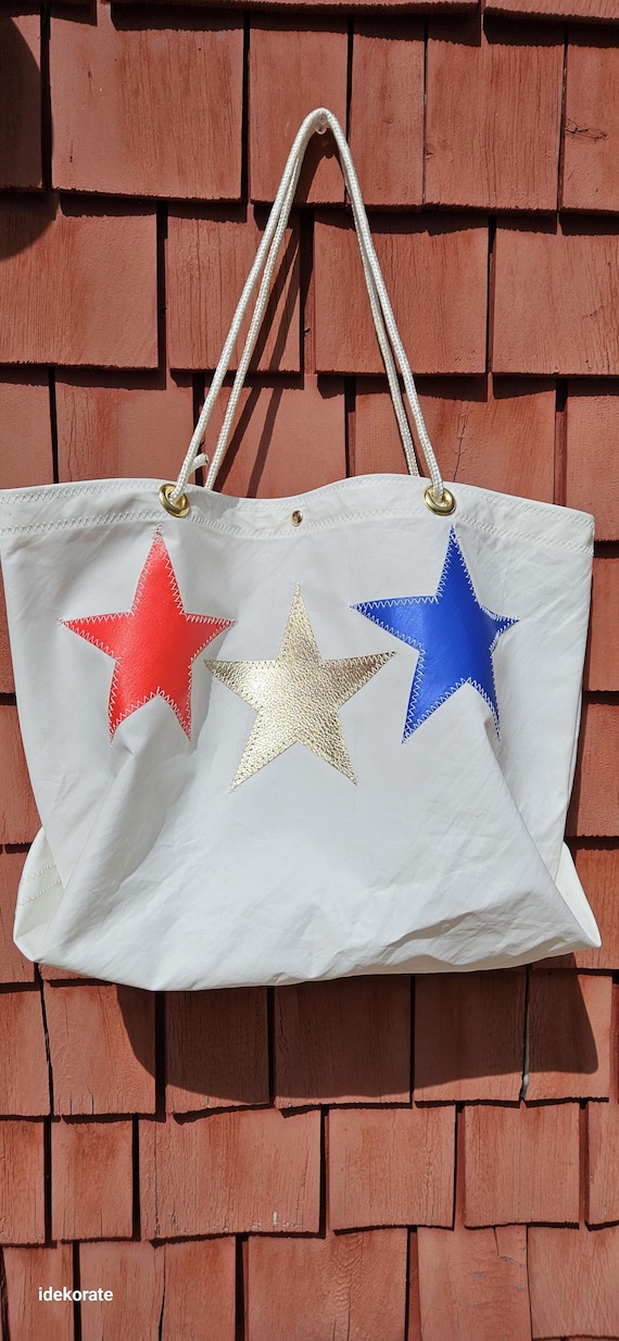 Large Recycled Sailcloth Tote, Beach Tote, American Anniversary Edition