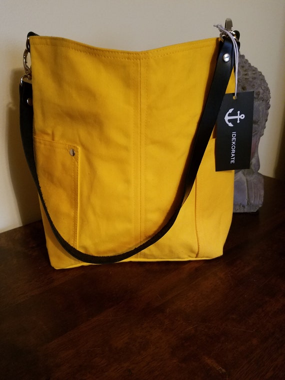 Small Compass Bag.  Yellow Canvas Bag