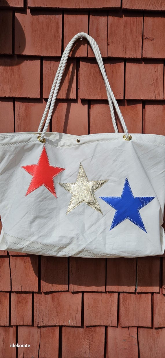 Large Recycled Sailcloth Tote, Beach Tote, American Anniversary Edition
