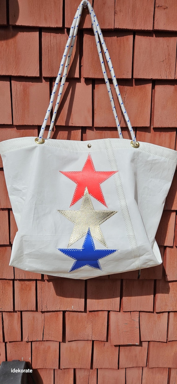 Large Recycled Sailcloth Tote, Beach Tote, American Anniversary Edition