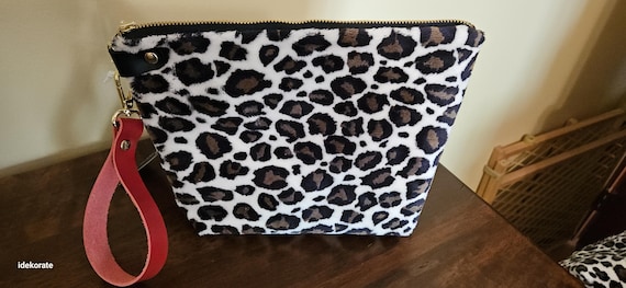 Leopard Print Bag, Leopard Print Clutch, Makeup Bag.  Plush Faux Fur.