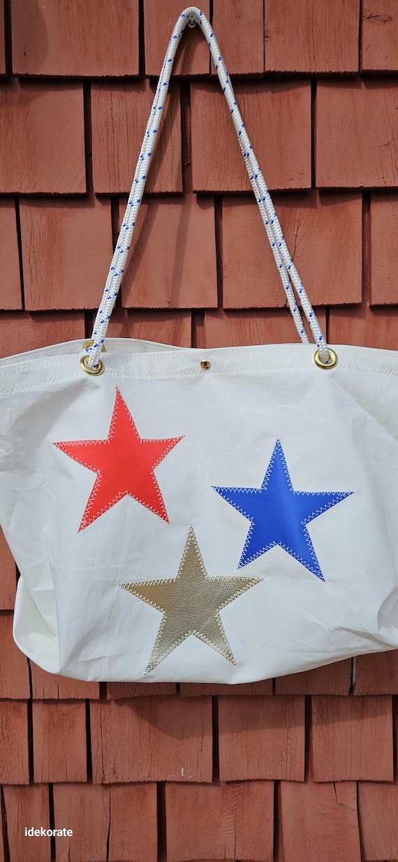 Large Recycled Sailcloth Tote, Beach Tote, American Anniversary Edition