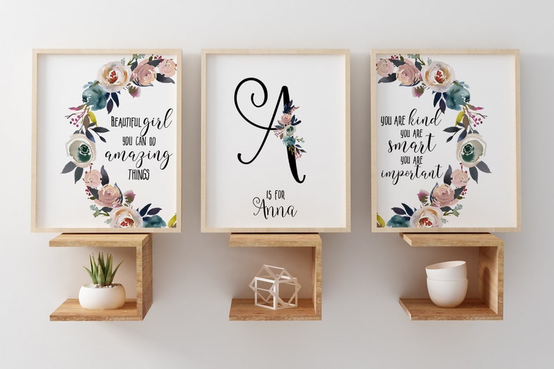 Nursery Room Decor Girl Nursery Set of 3 Prints Nursery Name Etsy