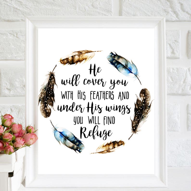 He Will Cover You With His Feathers Printable Bible Verse Etsy