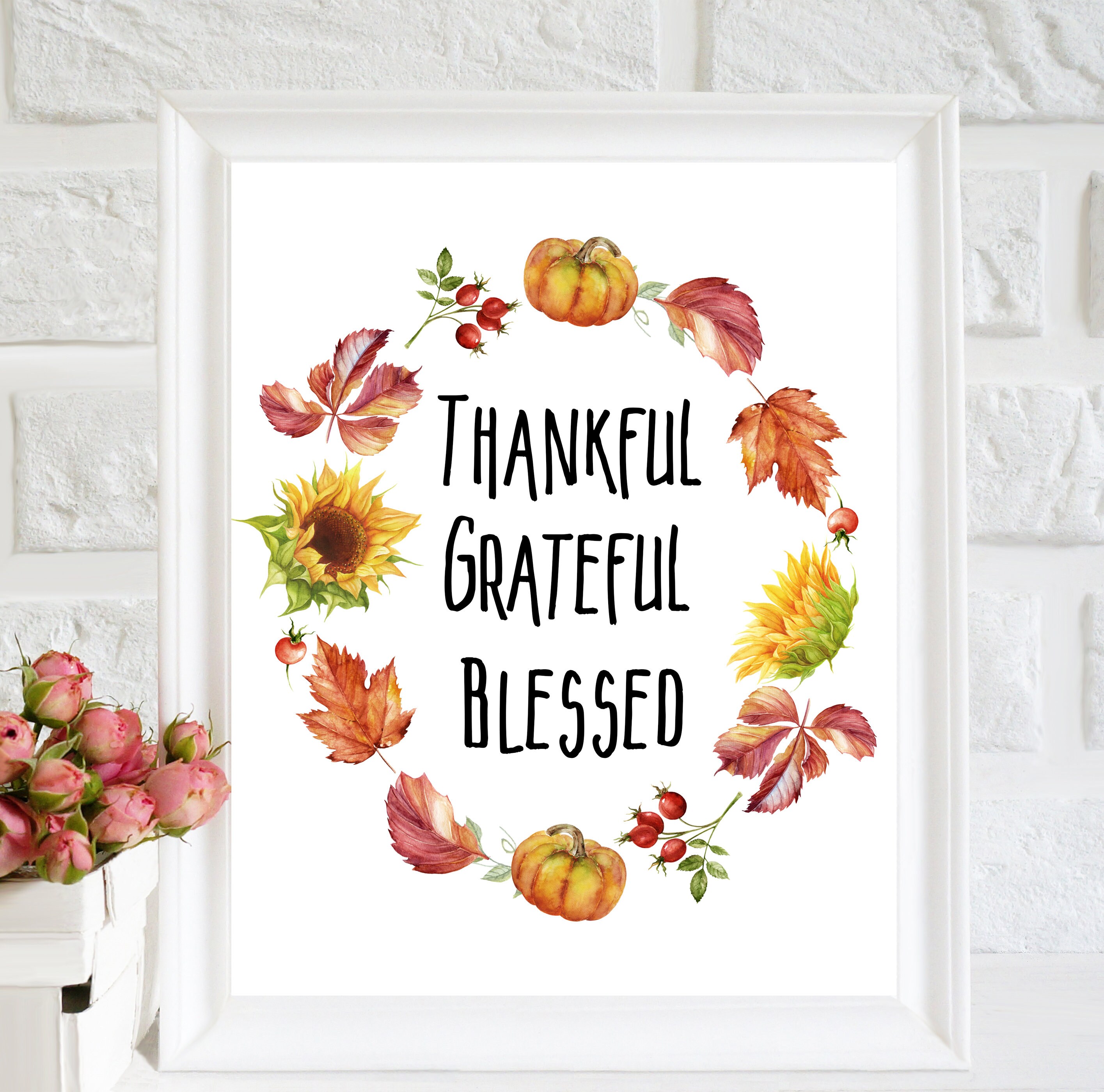 Thankful Grateful Blessed Print thankful Printable | Etsy