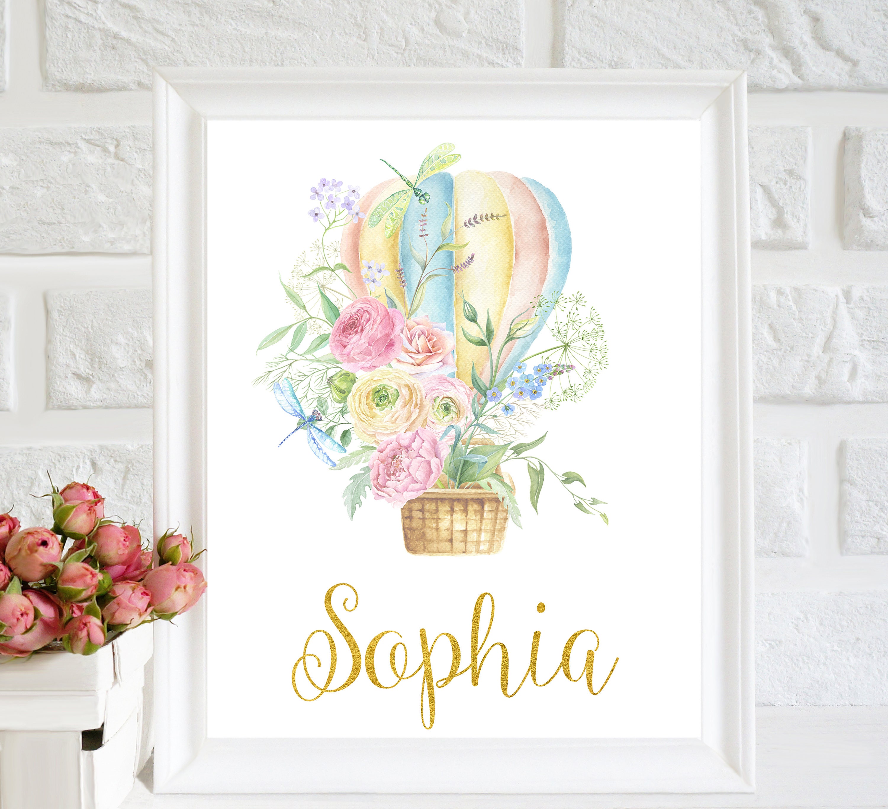 Custom Name Art Print Gold Girl Nursery Decor Floral Nursery Etsy