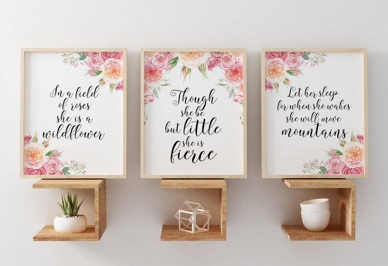 Set of 3 Prints for Girl Nursery Quote Wall Decor Baby Shower Etsy
