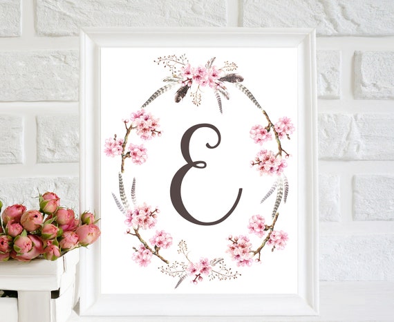 e letter print nursery monogram nursery floral decor baby etsy