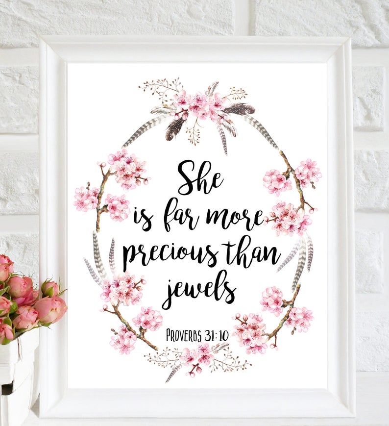 She is far more precious than jewels Girls Quote Art Bible | Etsy