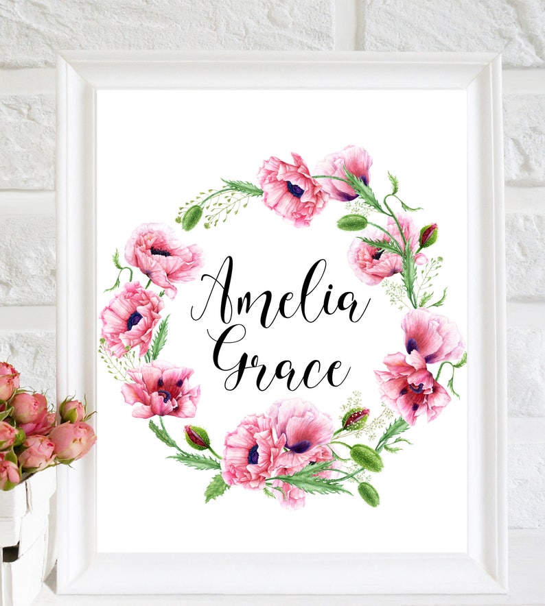 Custom Name Art Print Monogram Wall Art Printable Floral Etsy