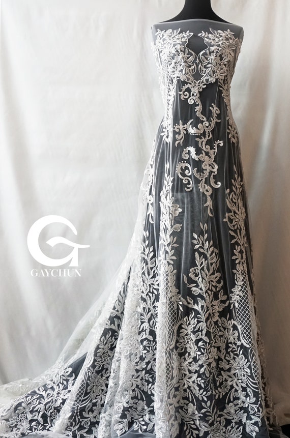 Tissu GAYCHUN fleur fleur fleur 3D broderie dentelle robe de mariée Ivoire 42a6e4 Tissu GAYCHUN fleur fleur fleur 3D broderie dentelle robe de mariée Ivoire 42a6e4