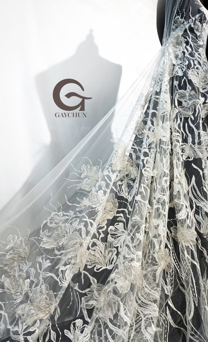GAYCHUN 3D flower Leaf embroidery lace fabric wedding dress