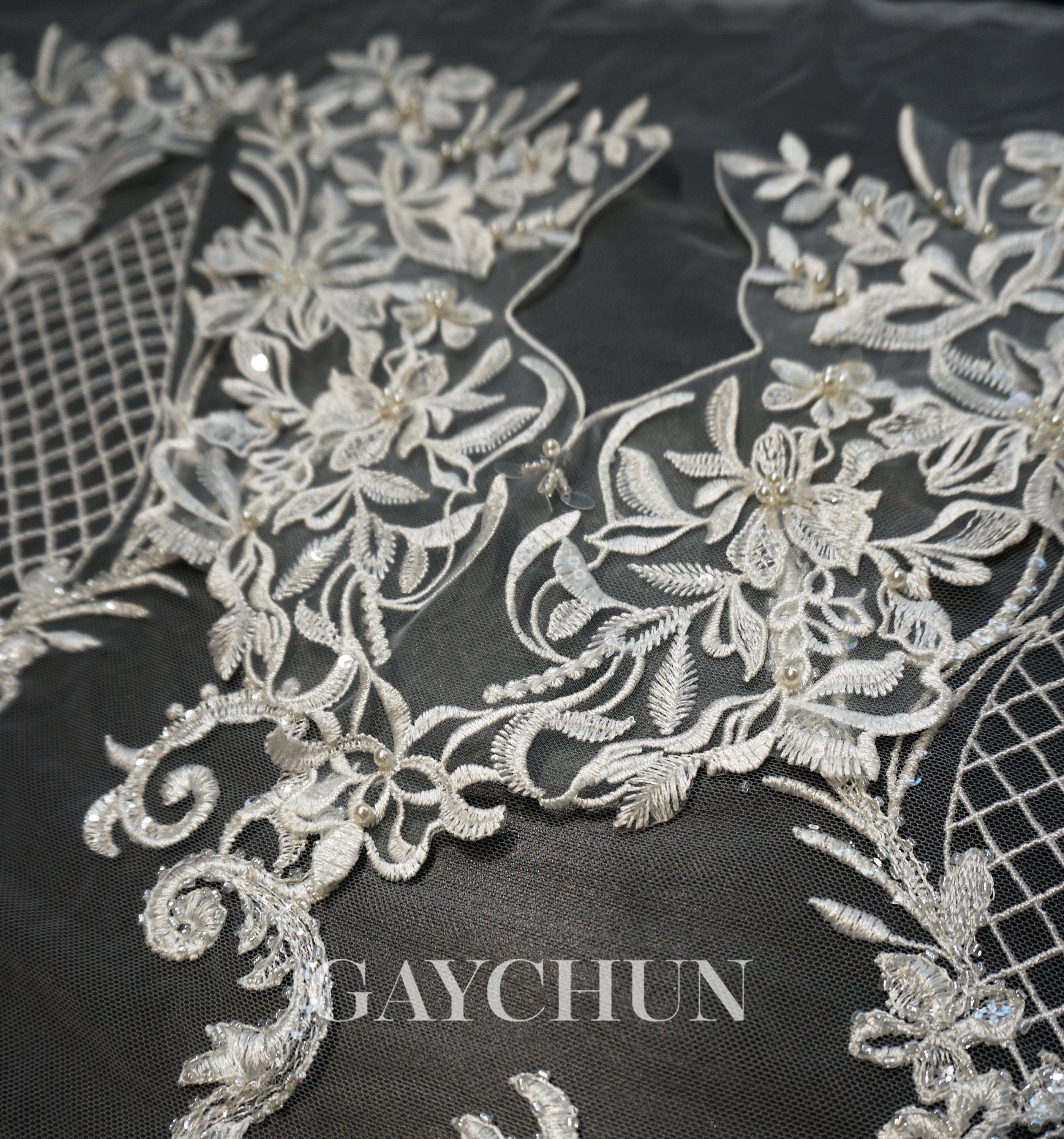 Tissu GAYCHUN fleur 3D broderie dentelle robe de mariée Ivoire Tissu GAYCHUN fleur fleur fleur 3D broderie dentelle robe de mariée Ivoire 42a6e4