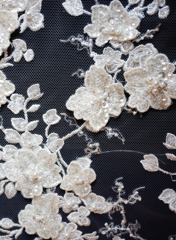 Hand Beads Sequins Embroidery Lace 3d Flower Wedding Dress Etsy