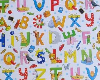 Gift wrapping paper by the meter - letters animals - at the beginning of school / school enrolment, kindergarten child (basic price: 3,20Euro/square meter)