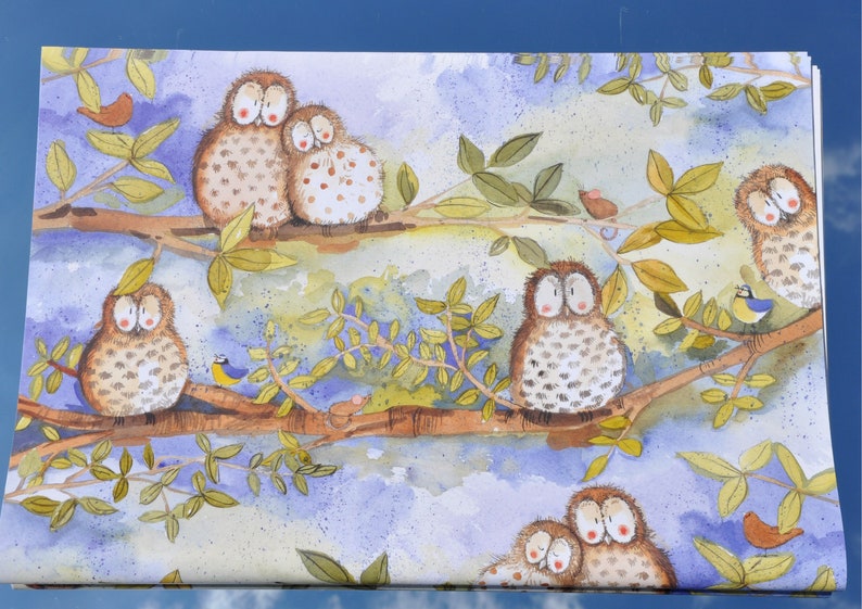 Eulen im Wald / Owls Geschenkpapier für Kinder Grundpreis:6,29Euro/Quadratmeter Bild 1