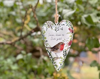 Gartenvögel / Schön, dass es Dich gibt - Dekoherz / Herz aus Blech - 15cm - kleine Geschenke, Dekoration, Geschenkanhänger