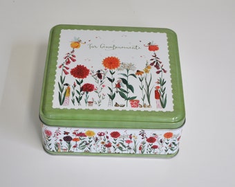 Für Genußmomente / Blumenparadies Gebäckdose Geschenkdose aus Blech für Gebäck oder kleine Geschenke, Geschenkbox 19×19×7,5 cm