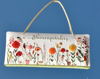 Blumenparadies - Türschild - geprägtes Schild aus Blech