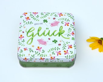 Ganz viel Glück - Geschenkdose aus Blech, Geschenkbox Geschenkschachtel, Box, Dose, Geldgeschenk, 10,5x10,5x3,5cm