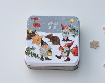 Weihnachtswichtel / Wünsch dir was - Geschenkdose aus Blech Geschenkbox Geschenkschachtel Advent Weihnachten Geldgeschenk 10,5x10,5x3,5cm