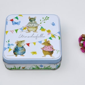 Mäuse / Wunscherfüller - Geschenkdose aus Blech Geschenkbox Geschenkschachtel Box Dose, Geldgeschenk, 10,5x10,5x3,5cm
