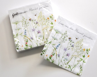 Wildblumen / Lass uns den Moment genießen- Servietten / Cocktailservietten 25 x 25 cm