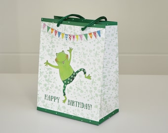 Frosch / Happy Birthday - Geschenktasche Papiertüte Geschenktüte Tasche