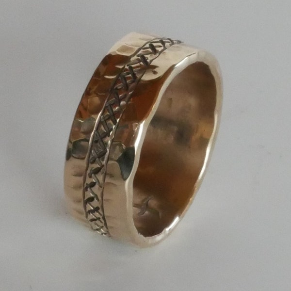 Large bague en bronze martelé personnalisable avec motif gravé pour hommes et femmes