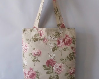 Cotton bag , drawing -roses dusty rose flowers , shopping bag for everyday use, vegan tote bag , reusable grocery bag, gift