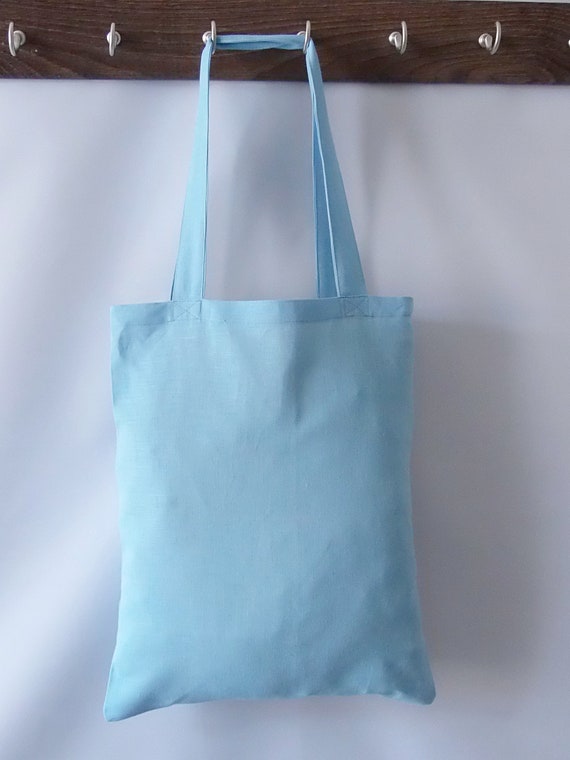 100% LINEN Light Blue Tote Bag Shopping Bag for Every Day 