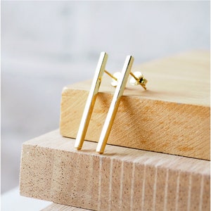 Gold Vermeil Bar Stud Earrings: Minimalist Sterling Silver Geometric Jewelry