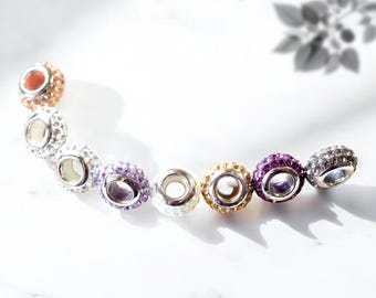 Rhinestone Donut Charm: Sterling Silver Pandora-Style Bead