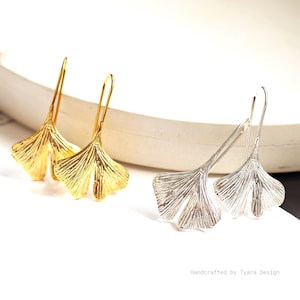 Ginkgo Leaf Earrings in Silver or Gold, Dainty Botanical Jewelry, Nature Inspired Earrings, Gift for Her