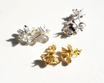 Orchid Stud Earrings Sterling Silver, Dainty Floral Jewelry, Minimalist Gift for Her