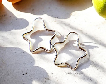 Minimalist Sterling Silver Star Hoop Earrings: Lightweight Celestial Jewelry