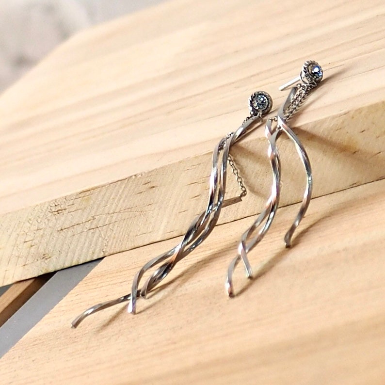 christmas minimalist jewelry handmade earrings dangle silver chain Long ear jackets gift for her dainty earrings delicate silver stud