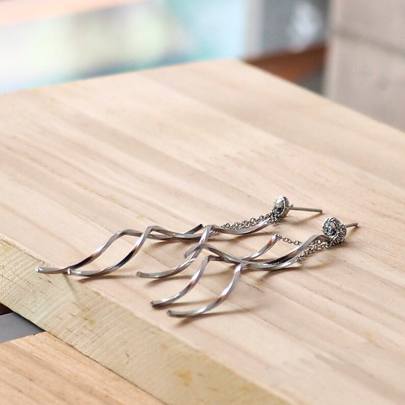 christmas minimalist jewelry handmade earrings dangle silver chain Long ear jackets gift for her dainty earrings delicate silver stud