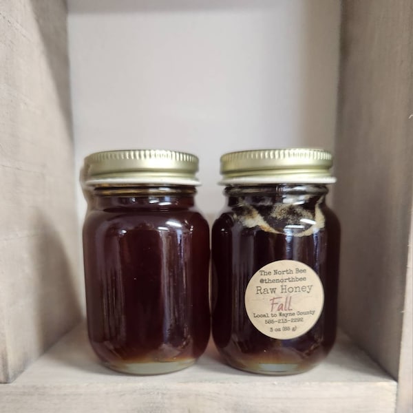 FALL Honey Bold Flavorful Caramel Note Raw Pure Honey from the Bees Natural Sweetener 3oz Mason Jar Local Honey New York state