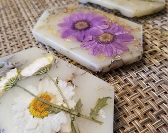 Wax sachet, white beeswax, pressed flowers, closet freshener, hostess gift, housewarming, fragrant, window decor, area freshener, suncatcher