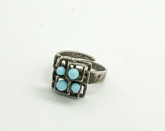 Bague vintage moderniste Hermann Siersbol ajustable en argent sterling 925 avec bulles bleues