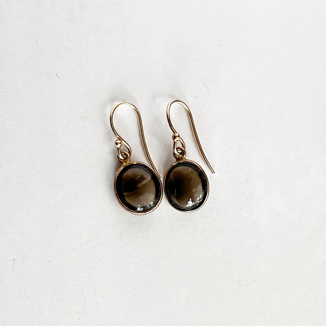 Clear Quartz Oval Drop Earrings in Goldtone
