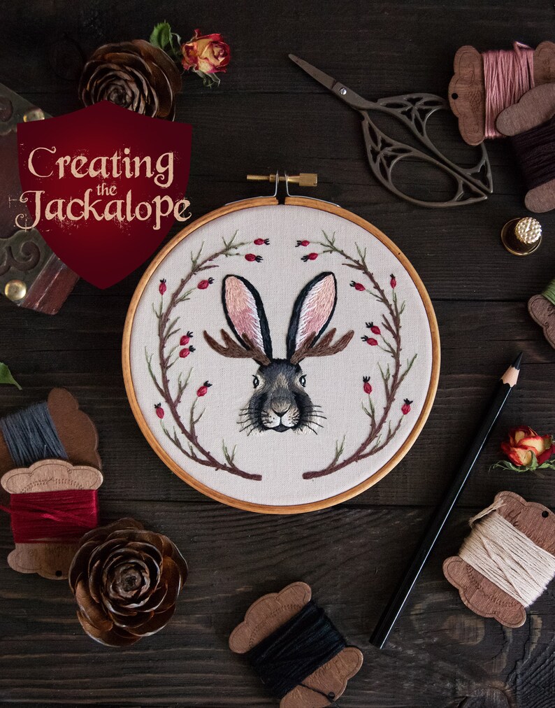 PDF Tutorial Jackalope Hand Embroidery Pattern Animal Thread Etsy