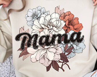 Floral Mama png for Mothers day. Sublimation printable retro mama png with flowers, instant Digital download