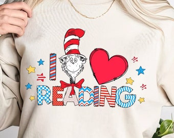 I love reading png for sublimation printing. Dr Seuss png design digital download. Read across America day, Teacher png. Cat in the hat