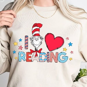 I love reading png for sublimation printing. Dr Seuss png design digital download. Read across America day, Teacher png. Cat in the hat